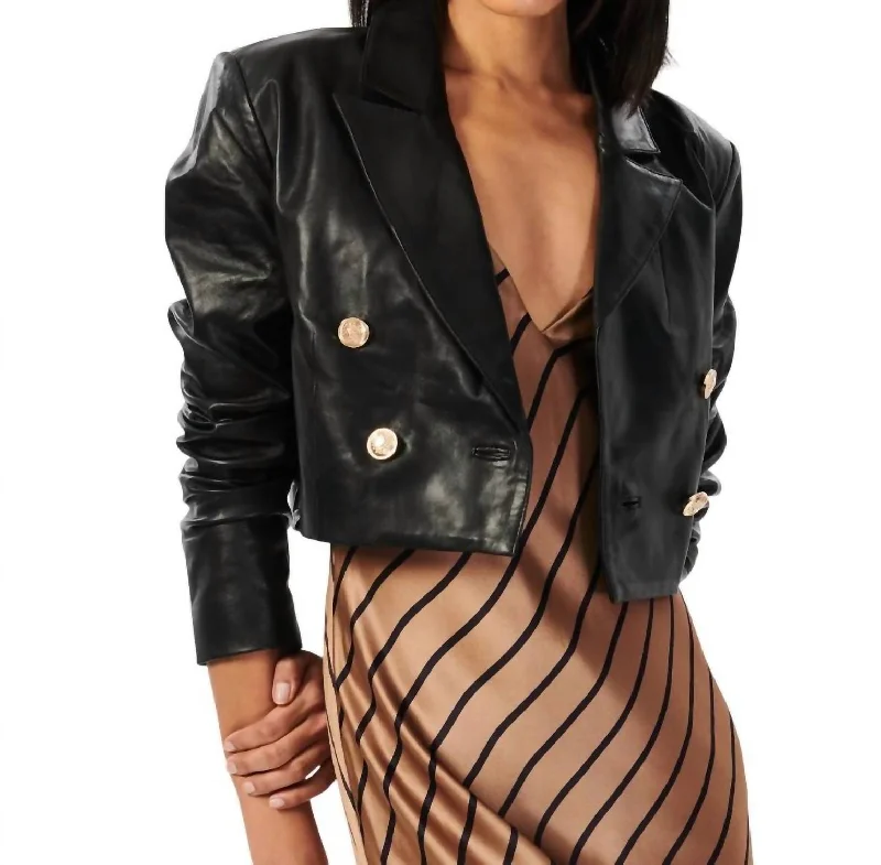 Women's Sports Apparel Boa Cropped Leather Jacket In Black