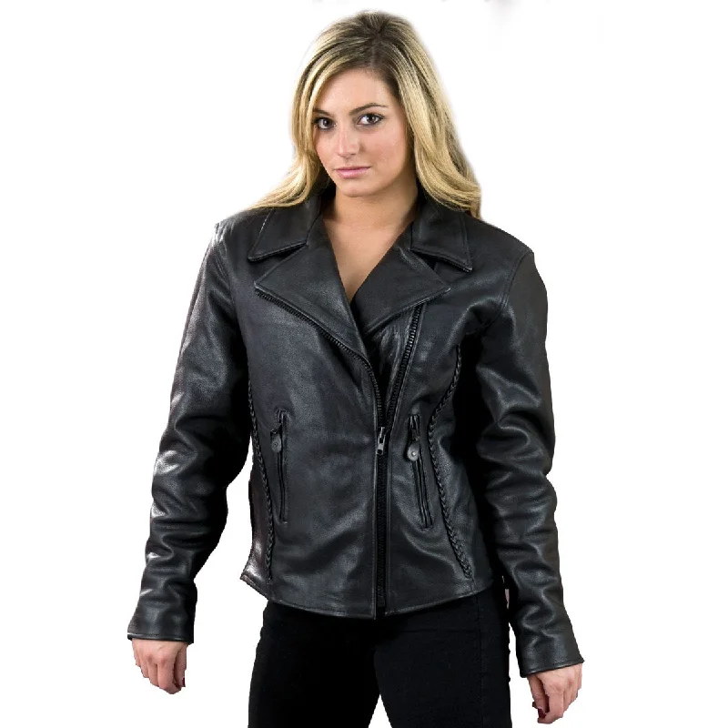 Women's Clothing Milwaukee Leather SH7023 Women's 'Braided' Black Leather Jacket with Studs Women's Clothing Milwaukee Leather SH7023 Women's 'Braided' Black Leather Jacket with Studs