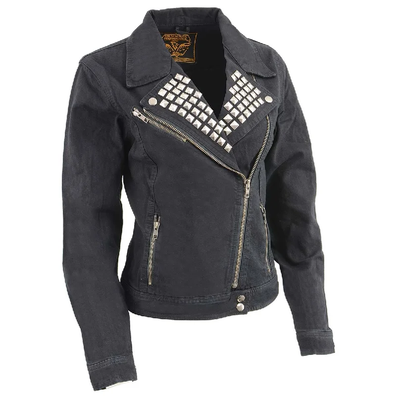 Women's High Street Fashion Milwaukee Leather MDL2000 Ladies Black Denim Jacket with Studded Spikes Women's High Street Fashion Milwaukee Leather MDL2000 Ladies Black Denim Jacket with Studded Spikes