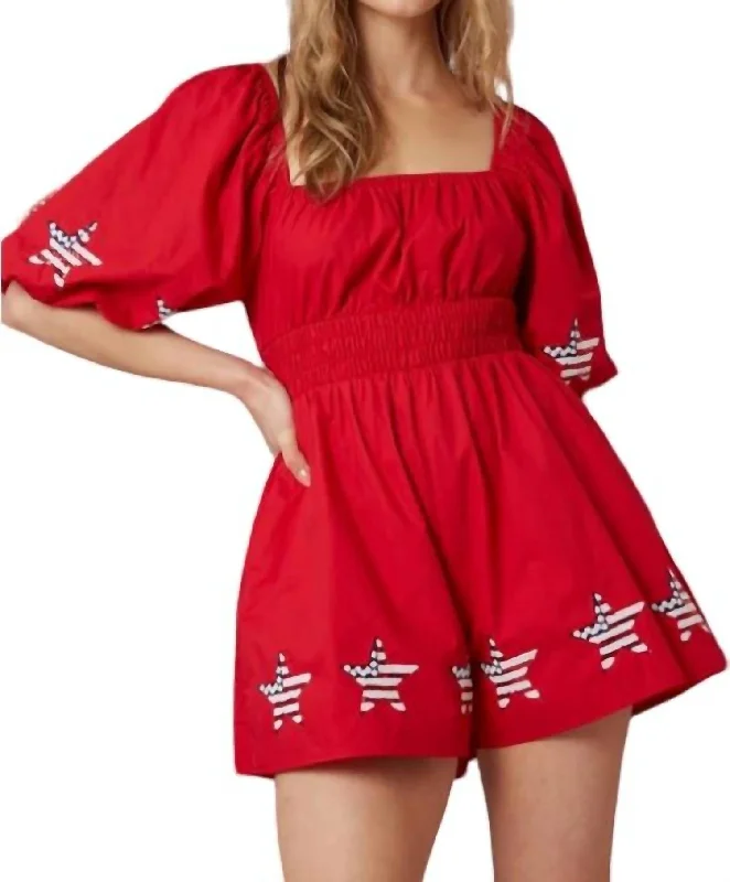 Chic Clothes For Women Poplin America Romper In Red