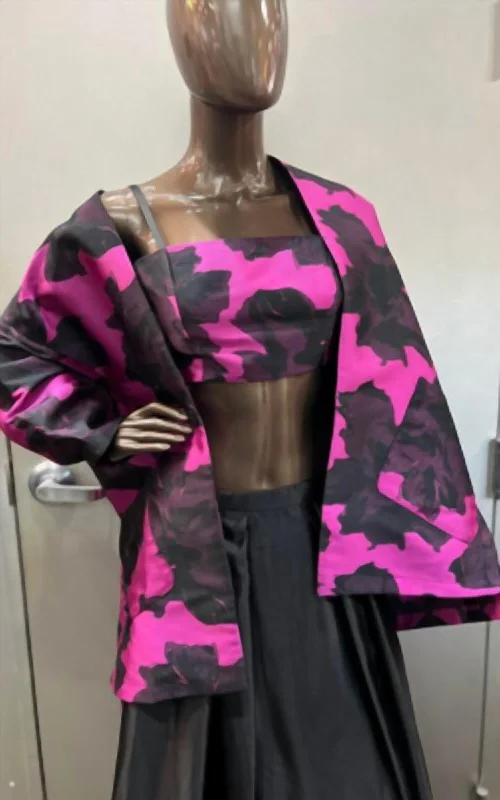 End Of Season Sale Clothing Zinzane Abstract Floral Bandeau And Jacket Set In Magenta/black