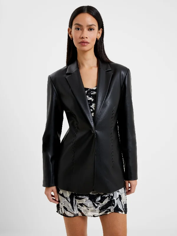 Casual Women's Clothing Online Crolenda PU Lace-Up Blazer
