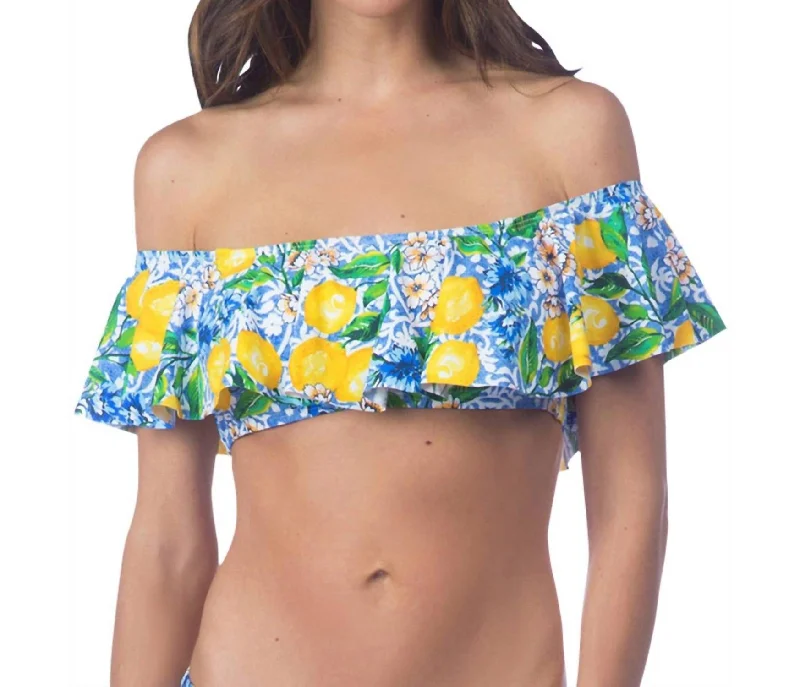 Women's Vacation Garments Off The Shoulder Flounce Bandeau Bikini Top In Limoncello