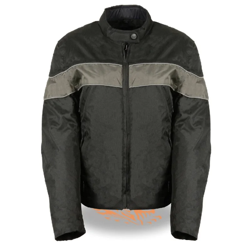 Tailored Clothing For Women Milwaukee Leather SH2261 Women's Lightweight Black and Grey Textile Motorcycle Jacket with Reflective Piping Tailored Clothing For Women Milwaukee Leather SH2261 Women's Lightweight Black and Grey Textile Motorcycle Jacket with Reflective Piping