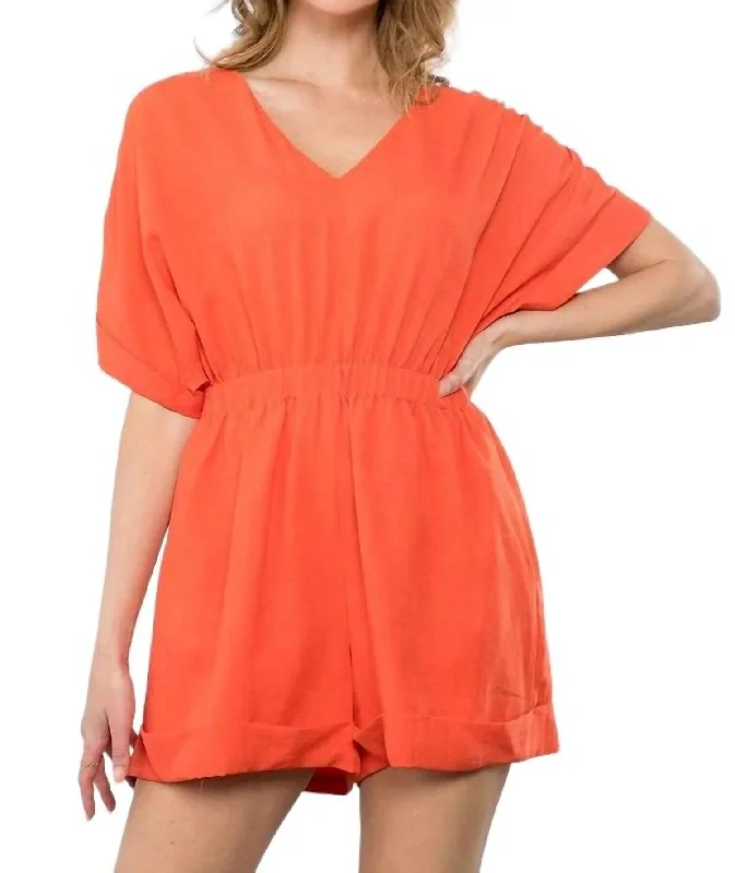 Women's Sports Apparel Jude V-Neck Romper In Orange