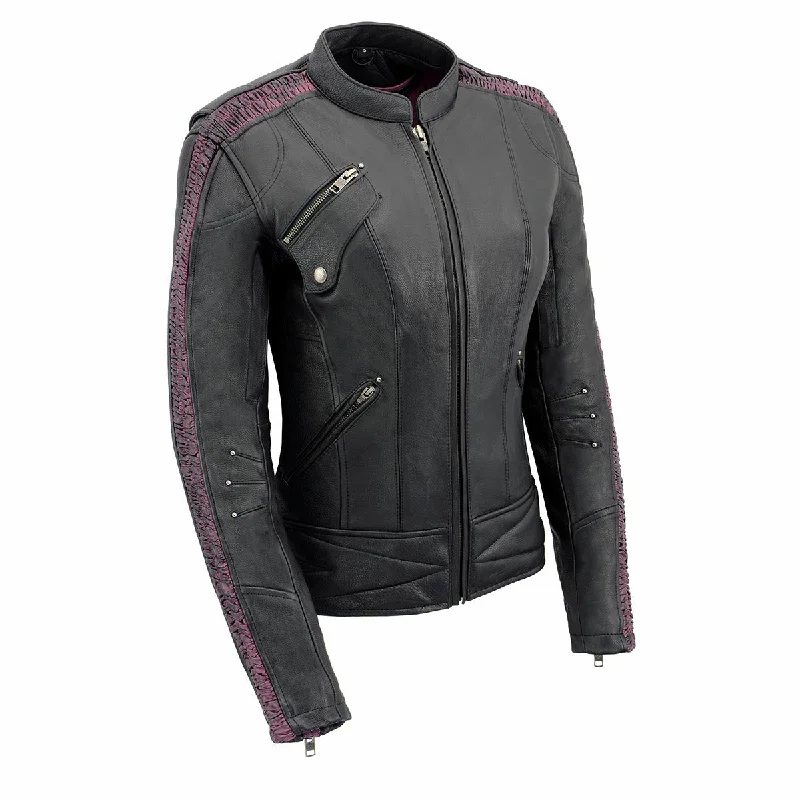 Clothing Store Milwaukee Leather MLL2570 Women's 'Phoenix Embroidered' Black and Purple Motorcycle Leather Jacket Clothing Store Milwaukee Leather MLL2570 Women's 'Phoenix Embroidered' Black and Purple Motorcycle Leather Jacket