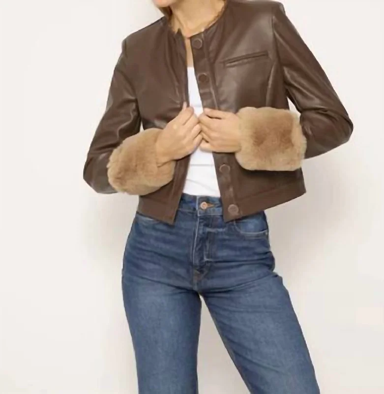 Luxury Women's Clothes Nola Fur Cuff Lady Jacket In Brown