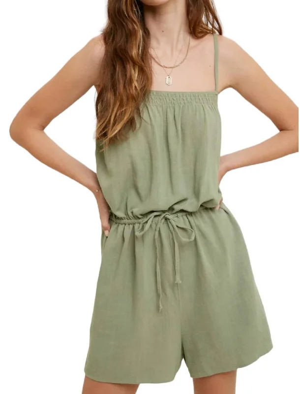 Fashion Women's Clothing Summer Social Romper In Soft Olive