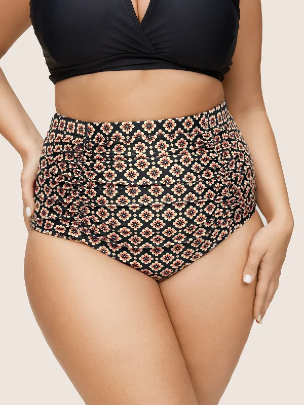 Women's Clothing Boho Print Skinny Ruched Detail Swim Bottom