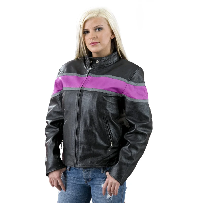 Women's Clothes Online Shopping Genuine Leather EL7111 Ladies Black and Purple Racer Style Leather Jacket Women's Clothes Online Shopping Genuine Leather EL7111 Ladies Black and Purple Racer Style Leather Jacket