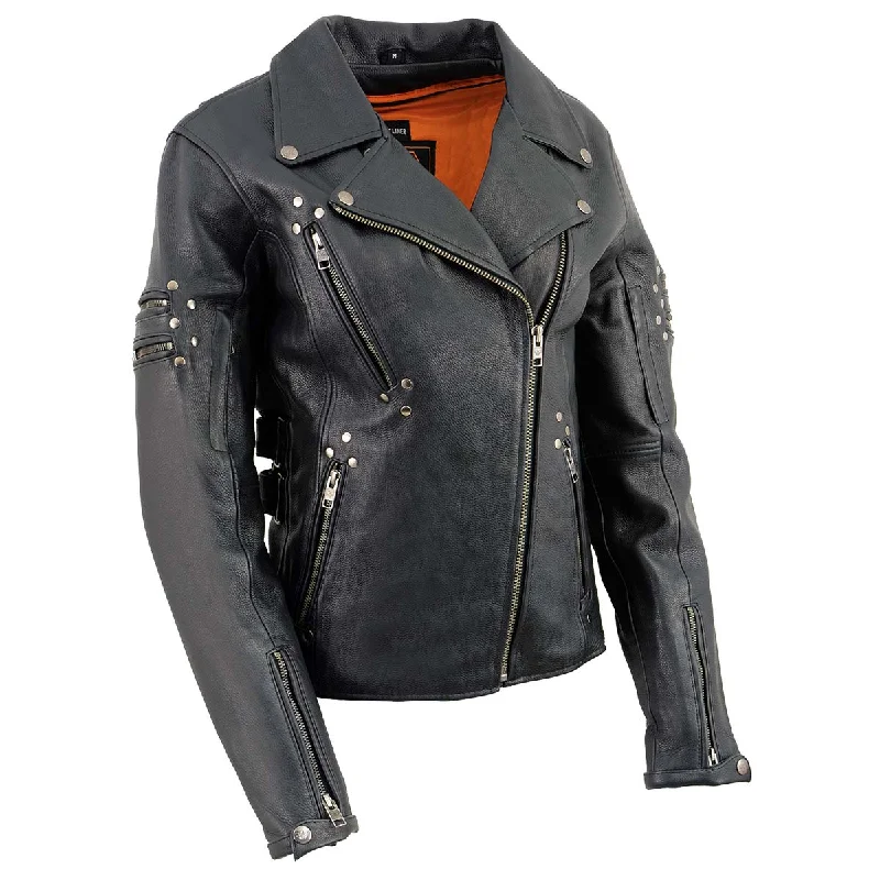 Women's Fashion Clothing Milwaukee Leather MLL2585 Women's Black Premium Leather Motorcycle Rider Jacket with Rivets Women's Fashion Clothing Milwaukee Leather MLL2585 Women's Black Premium Leather Motorcycle Rider Jacket with Rivets