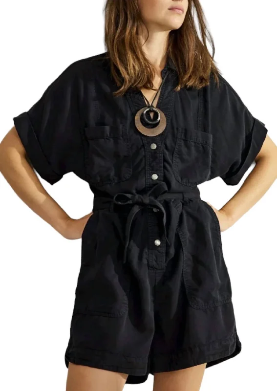 Women's Travel Apparel Breezy Playsuit Romper In Black