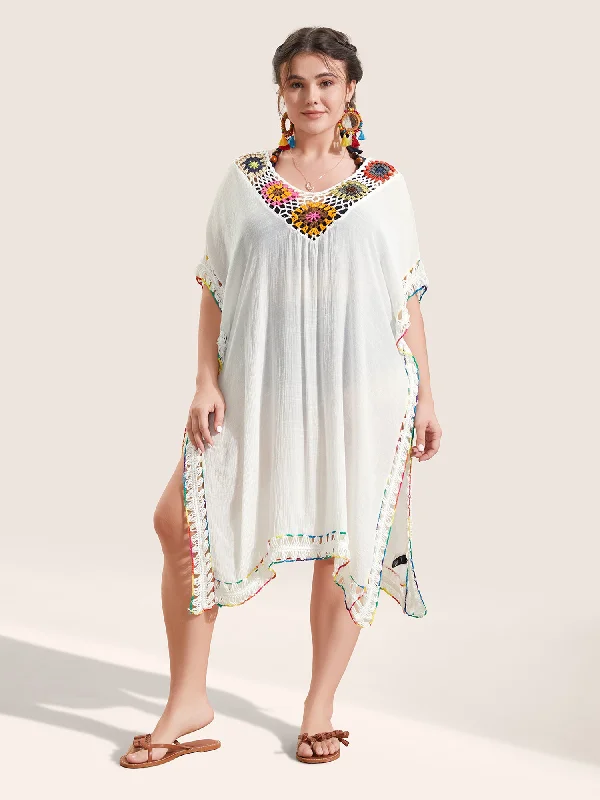 Women's Clothes For Special Occasions Colored Crochet Slit Hem Swim Cover Up
