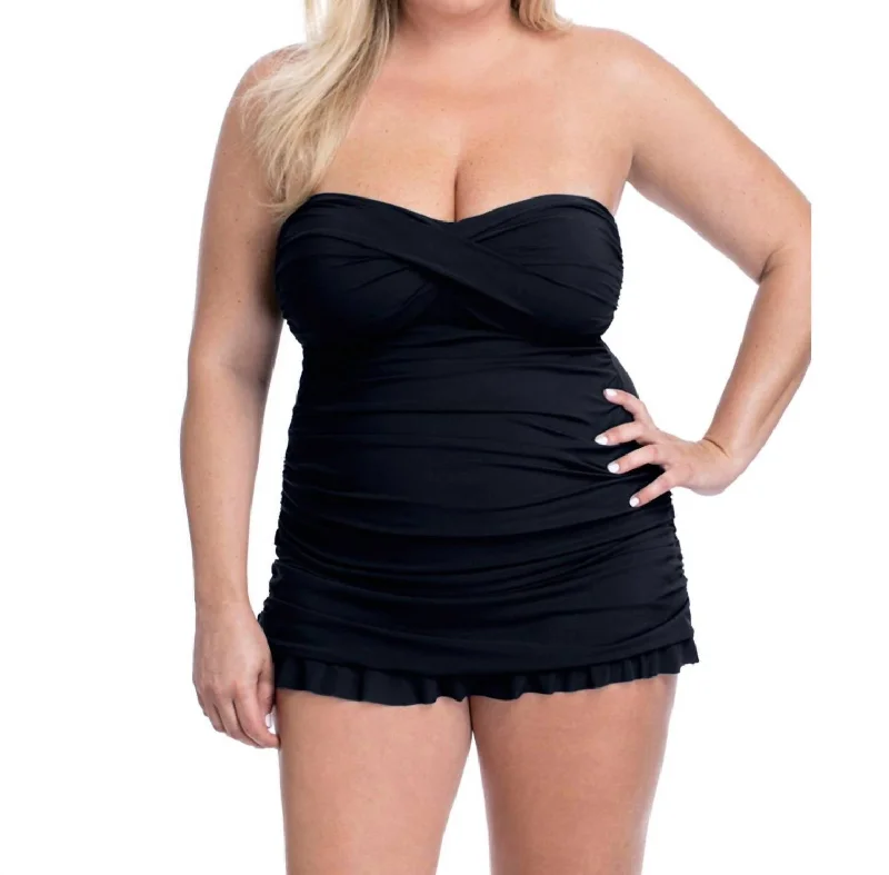 Women's Classic Attire Cross Over Bandeau Strapless Swimdress In Tutti Frutti Black