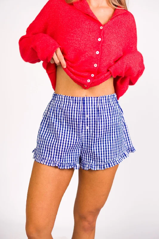 Chic Women's Outfit Ideas Georgia Gingham Ruffle Hem Shorts in Blue