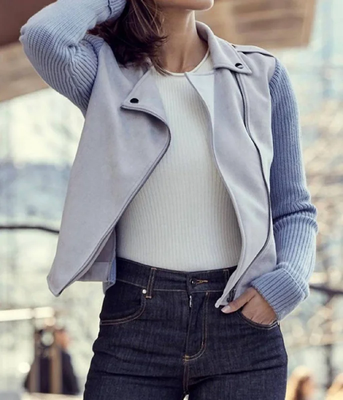Modern Women's Attire Suede Moto Jacket In Stone