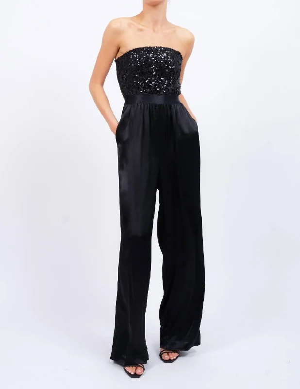 Women's Contemporary Clothing Sequin Jumpsuit In Black