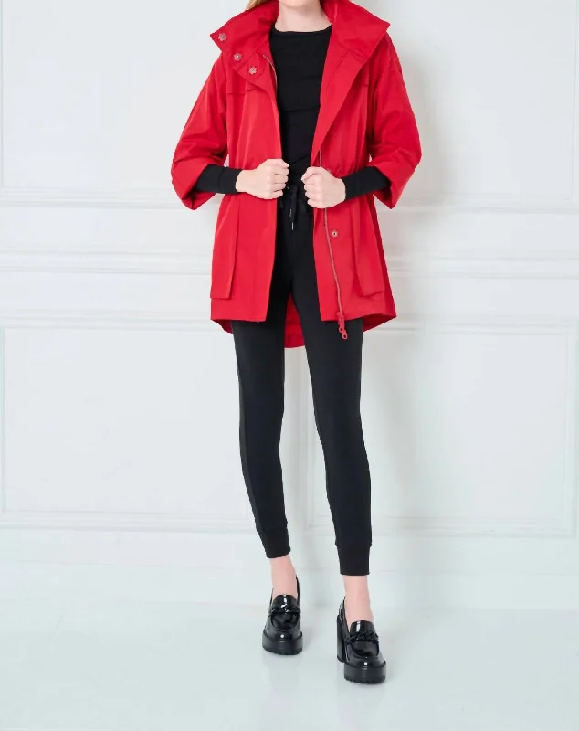 Comfortable Women's Clothes Crinkle Rain Jacket In Cherry Red