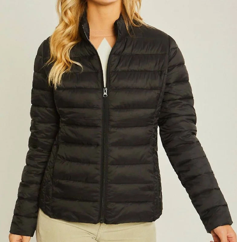 Women's Party Outfit Ultra Lightweight Padded Thermal Zip Up Jacket In Black