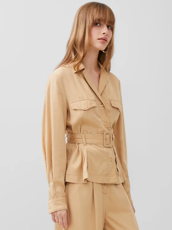 Chic Women's Clothing for Work and Travel Elkie Twill Belted Jacket