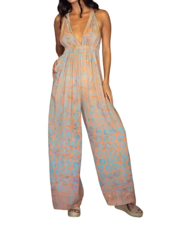 Women's Clothing Apparel Sets Diana Halter Jumpsuit In Peach Daisy