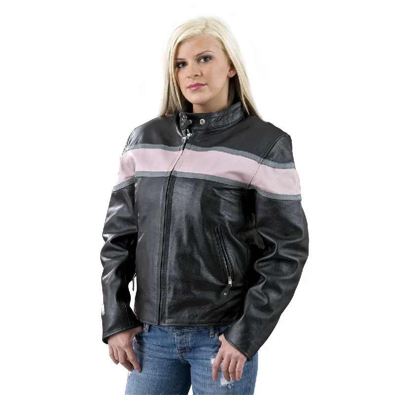 Online Boutique Stores Genuine Leather EL7111 Ladies Black and Pink Racer Style Leather Jacket Online Boutique Stores Genuine Leather EL7111 Ladies Black and Pink Racer Style Leather Jacket