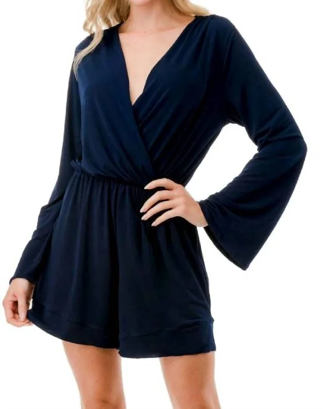 Women's Formal Wear V-Neck Romper In Navy