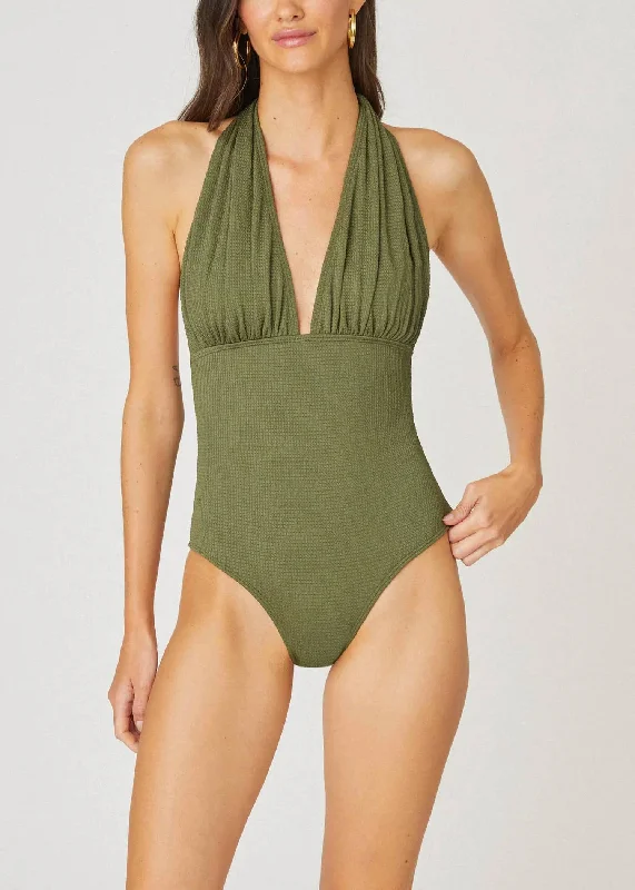 Women's Comfortable Clothes For Weekends Halter One Piece Swimsuit In Olive