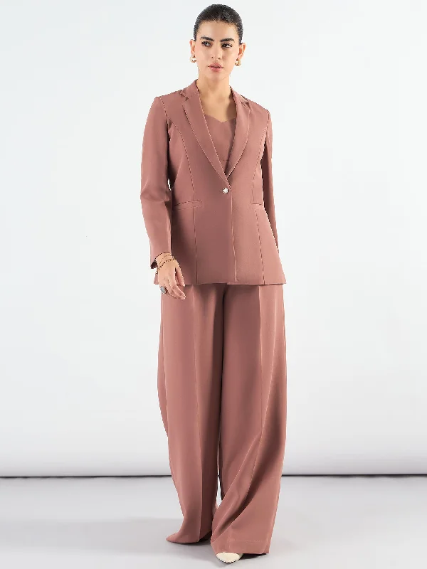 Women's Elegant Outfit Dusty Peach Classic 3-Piece Suit In Stretchable Fabric