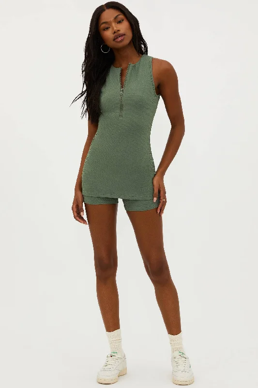 Sustainable Women's Apparel Olina Romper Queen Palm Waffle