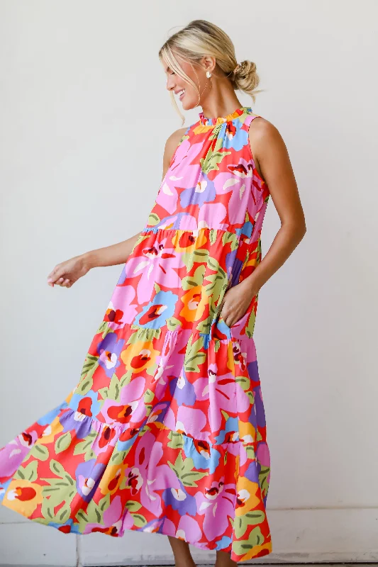 Women's Plus-Size Casual Outfit FINAL SALE - Truly Inspiring Pink Floral Tiered Maxi Dress