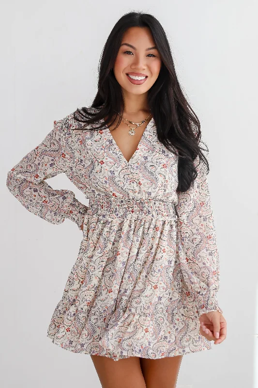 Women's Evening Outfit FINAL SALE - Constant Confidence Cream Paisley Floral Mini Dress