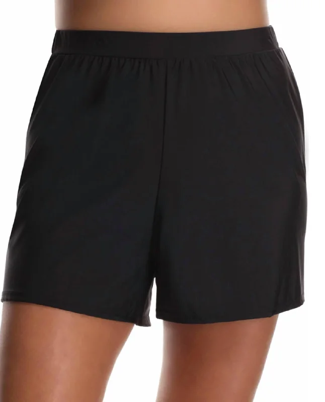 Women's Workout Clothing Plus Size Loose Swim Shorts In Black