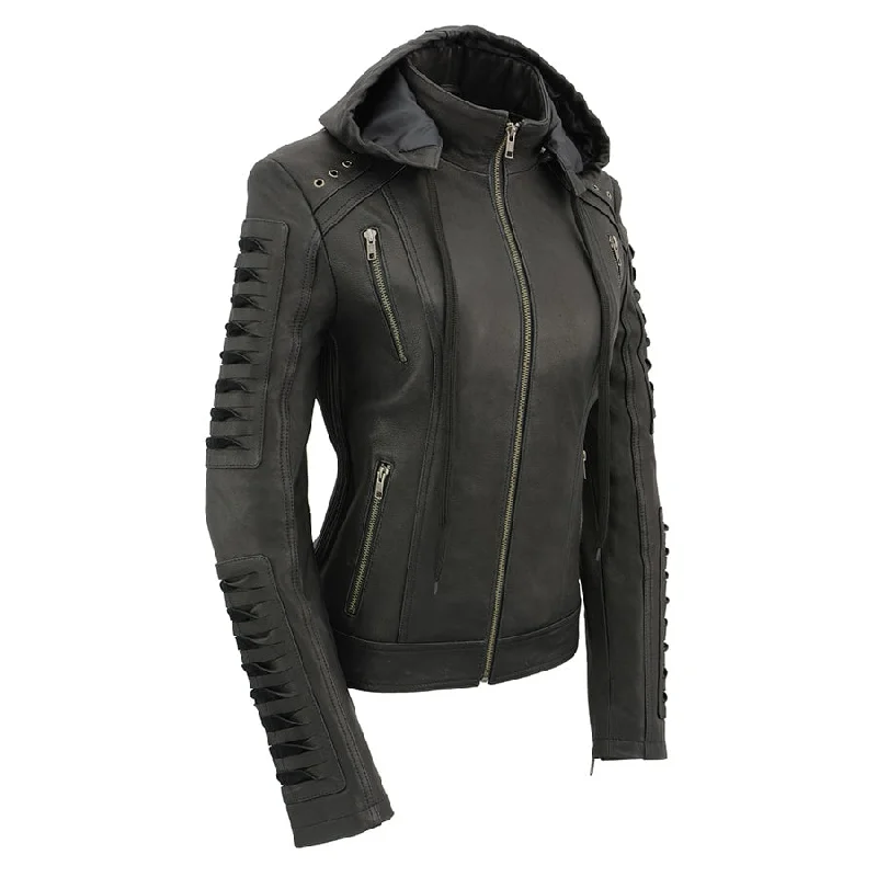 Clearance Sale Online Milwaukee Leather SFL2865 Women's Black Scuba Style Fashion Casual Leather Jacket with Hoodie Clearance Sale Online Milwaukee Leather SFL2865 Women's Black Scuba Style Fashion Casual Leather Jacket with Hoodie