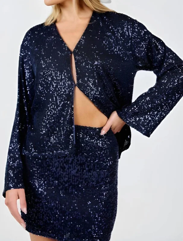 Clothing Sales Sky High Sequin Jacket In Navy