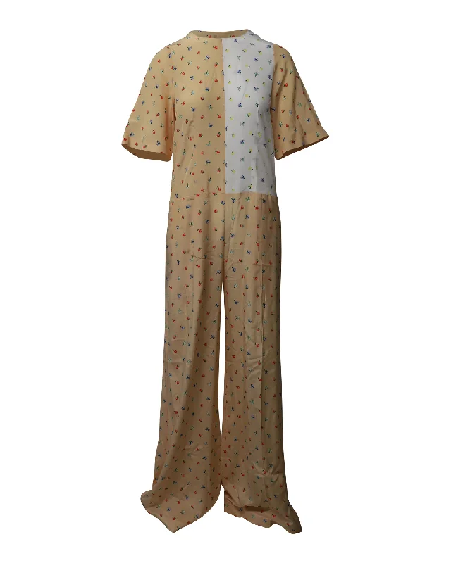 Stylish Women's Garments For Holidays Joseph Floral Contrast Patch Jumpsuit in Beige Print Silk Stylish Women's Garments For Holidays Joseph Floral Contrast Patch Jumpsuit in Beige Print Silk