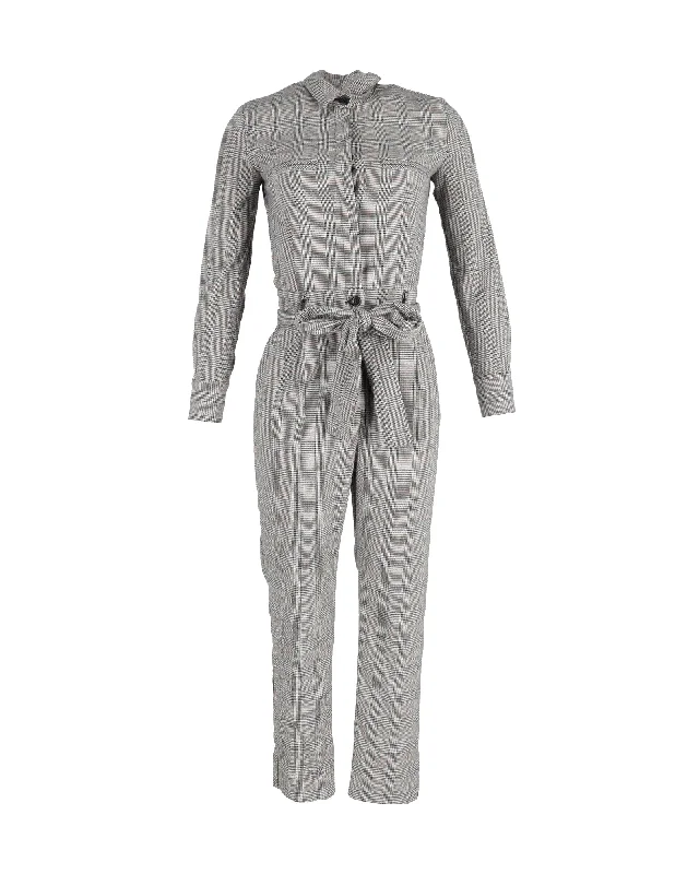 Women's Resort Attire Iris & Ink Plaid Belted Jumpsuit in Grey Cotton