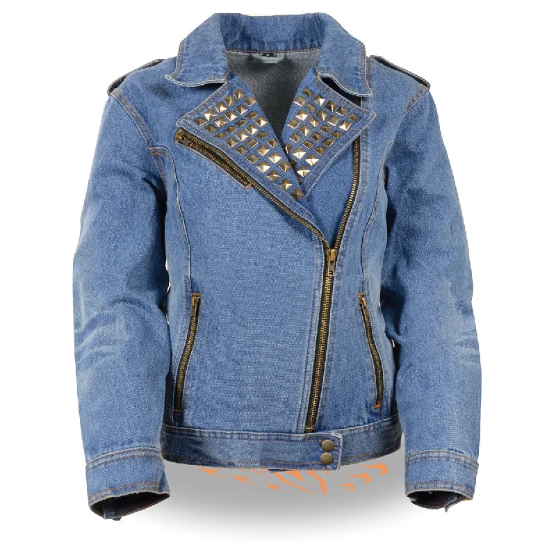 Casual Apparel For Women Milwaukee Leather MDL2000 Women's Blue Denim Jacket with Studded Spikes Casual Apparel For Women Milwaukee Leather MDL2000 Women's Blue Denim Jacket with Studded Spikes