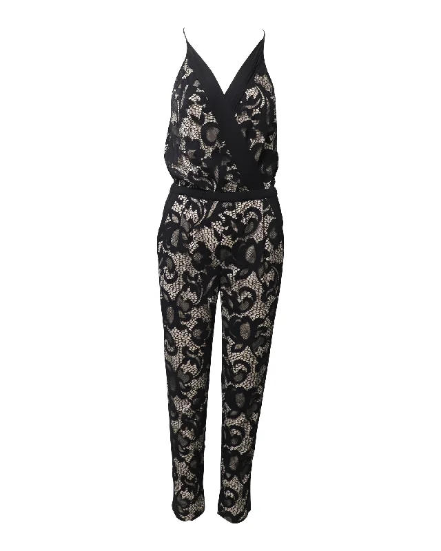 Elegant Women's Evening Garments Diane Von Furstenberg Floral Lace Jumpsuit in Black Nylon Elegant Women's Evening Garments Diane Von Furstenberg Floral Lace Jumpsuit in Black Nylon