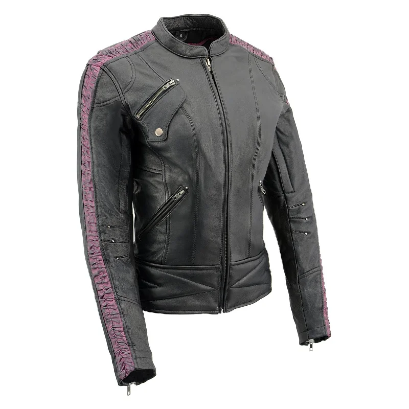 Classic Clothes For Women Milwaukee Leather MLL2571 Ladies Black and Purple 'Crinkled Arm' Lightweight Racer Jacket Classic Clothes For Women Milwaukee Leather MLL2571 Ladies Black and Purple 'Crinkled Arm' Lightweight Racer Jacket