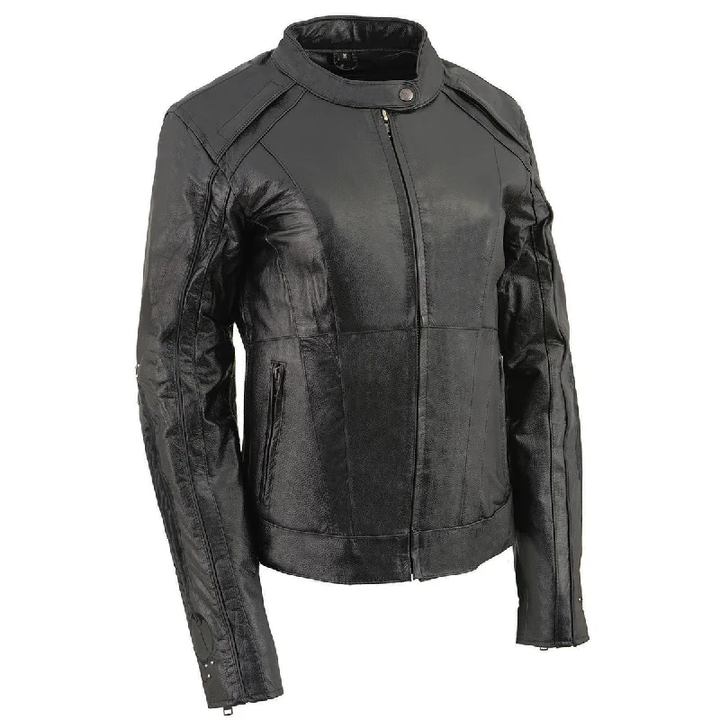 Women's Casual Clothing For Lounging Milwaukee Leather ML1952 Women's Black 'Embroidered Wing and Stud Design' Leather Scooter Jacket Women's Casual Clothing For Lounging Milwaukee Leather ML1952 Women's Black 'Embroidered Wing and Stud Design' Leather Scooter Jacket