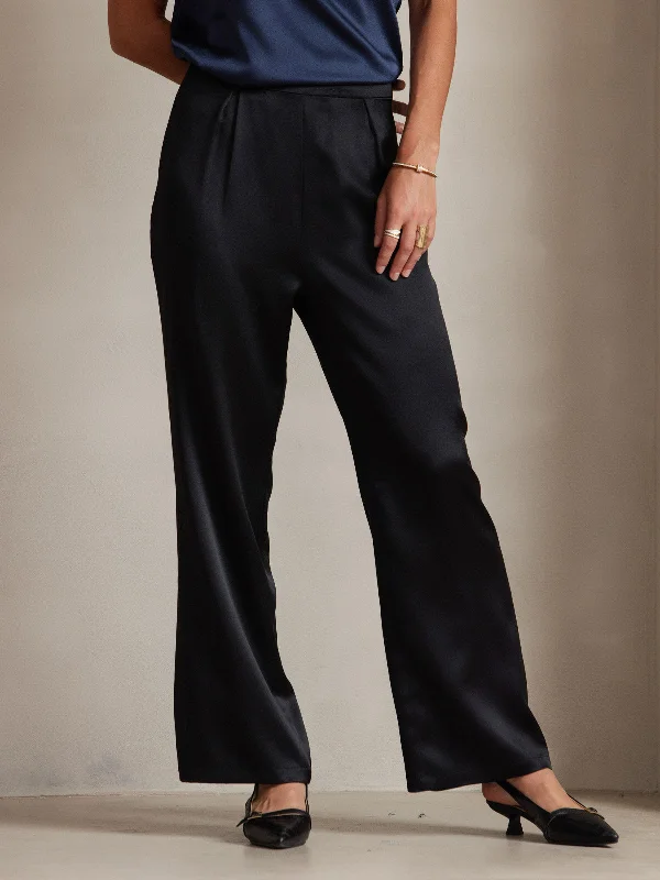 Casual Fashion for Women 19Momme Silk Solid Color Casual Wide Leg Pants
