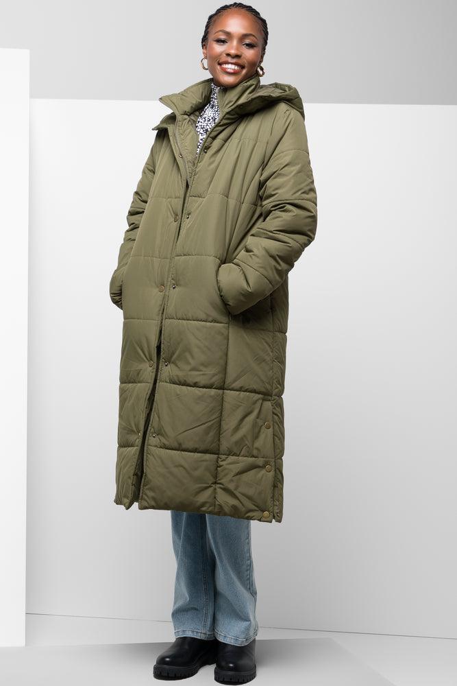Classic Women's Clothing Styles Long Line Puffer Jacket Green