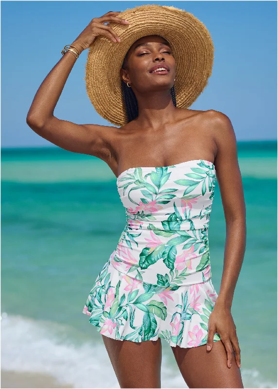 Women's Clothing For Special Occasions Skirted Bandeau One-Piece - Tropical Garden