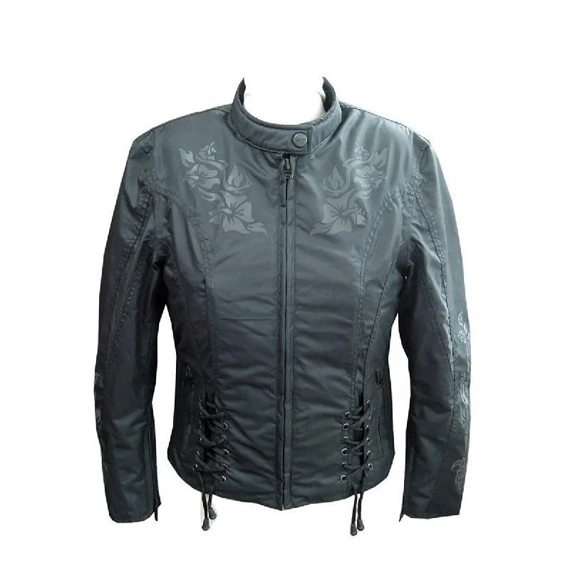 Women's Comfy Attire For Lounging NexGen SH2368 Women's Black Textile Jacket with Embroidery Artwork Women's Comfy Attire For Lounging NexGen SH2368 Women's Black Textile Jacket with Embroidery Artwork