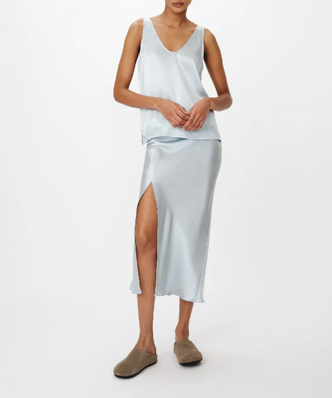 Comfortable Women's Outfits Satin Slit Detail Bias Skirt - Pastel Blue