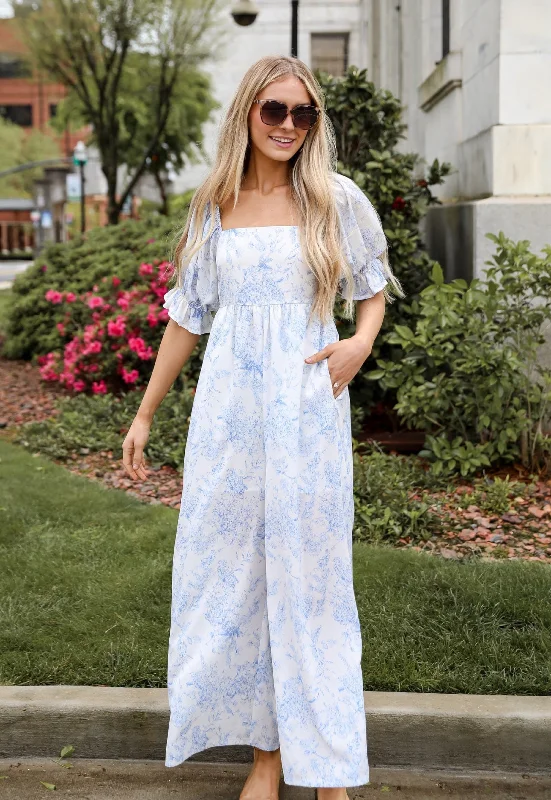 Women's Stylish Outdoor Outfit FINAL SALE - Delicate Wonder White Floral Jumpsuit