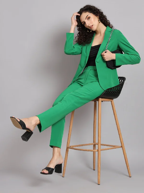 Women's High-Fashion Attire Notched Collar Stretch Pant Suit - Parrot Green