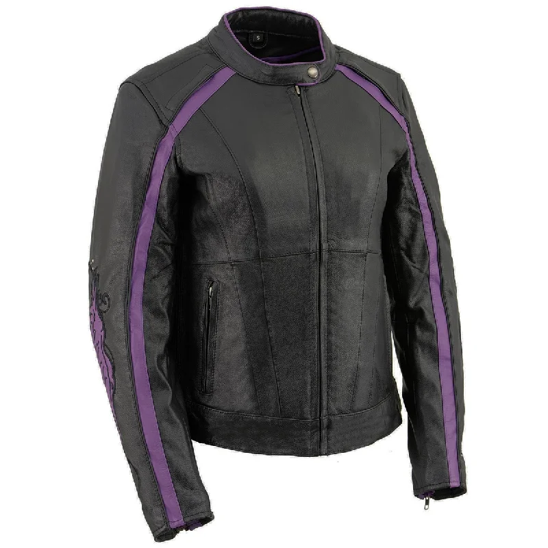 Women's Clothes Milwaukee Leather X1952 Women's Black and Purple Embroidered and Stud Design Jacket Women's Clothes Milwaukee Leather X1952 Women's Black and Purple Embroidered and Stud Design Jacket