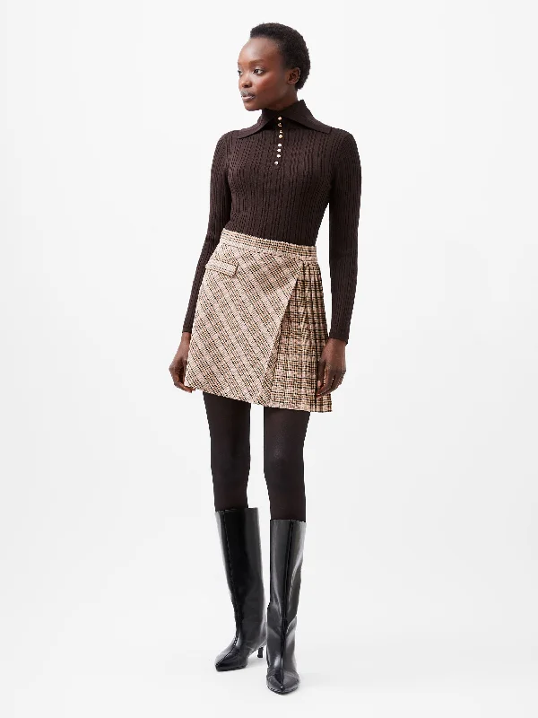 Women's Office Outfit Gina Check Pleated Mini Skirt